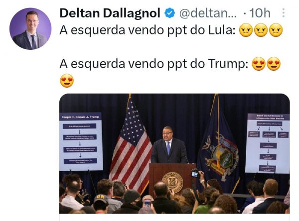 Deltan critica esquerda em relação à diferentes reações sobre acusações apresentadas para a imprensa com utilização do powerpoint